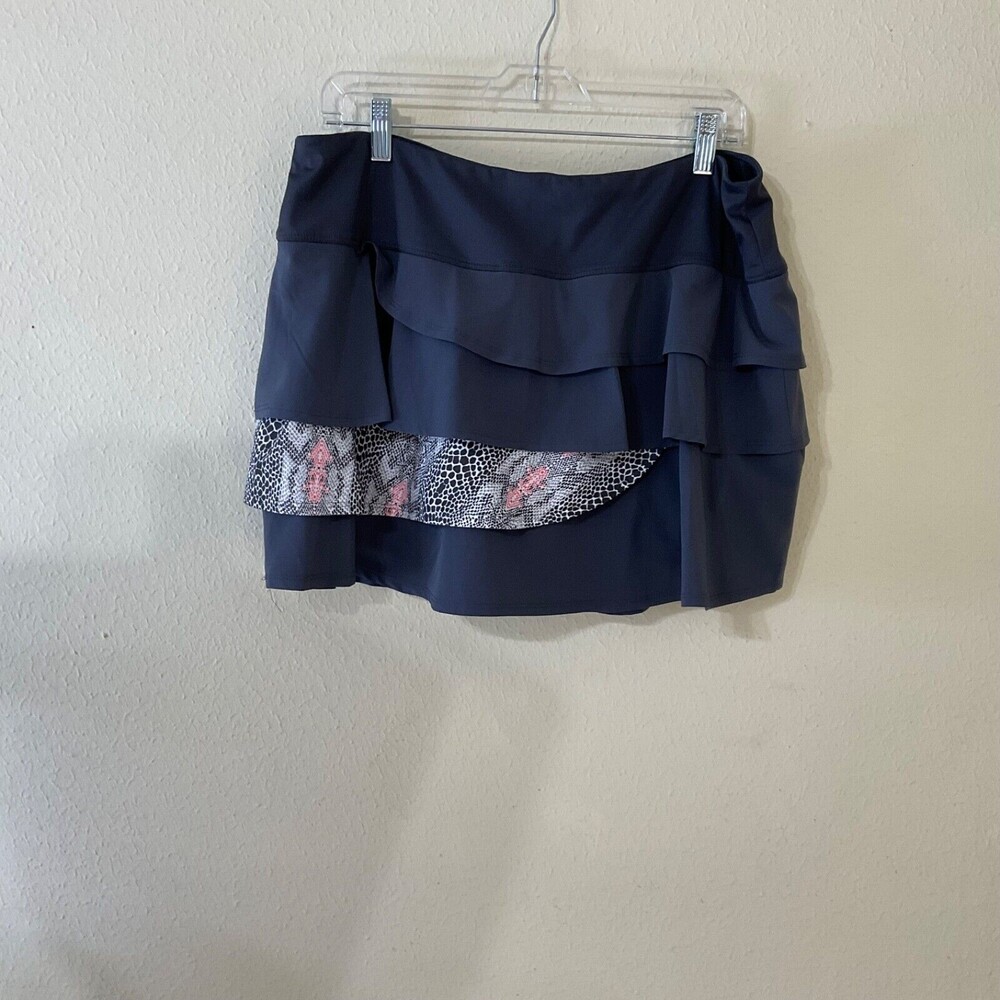 Bolle Women’s gray animal print  Bolle tiered ruffle  Skirt Skort XL - Picture 2 of 9